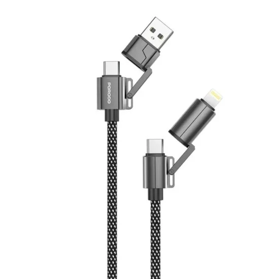 Porodo 4 Cables In 1 Aluminum Fast Charger Wire - Black